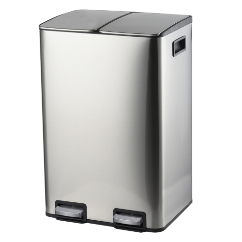 Soft slow close 2 compartment stainless steel recycle pedal bin
