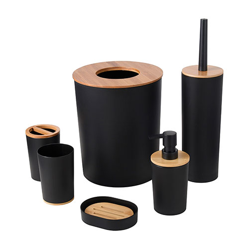 Sistema de baño casero de plástico de bambú con jabonera de vaso dispensador de jabón