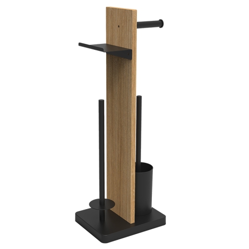 Escobillero de limpieza de acero inoxidable de bambú con soporte para papel