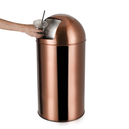 Copper rose gold stainless steel push lid trash waste bin for shopping mall
