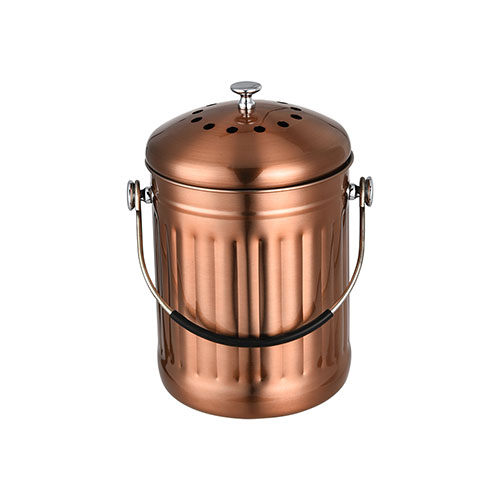 Copper finishing stainless Steel Food Waste Caddy with Innovative Dual Filter Matt Copper5L