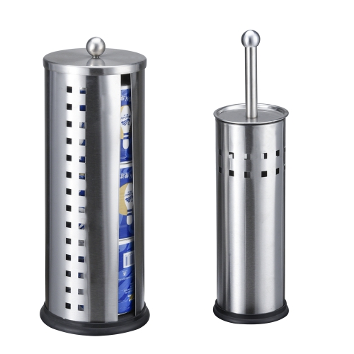 Conjunto de cepillo de baño de silicona de acero inoxidable y portarrollos de papel higiénico combinado