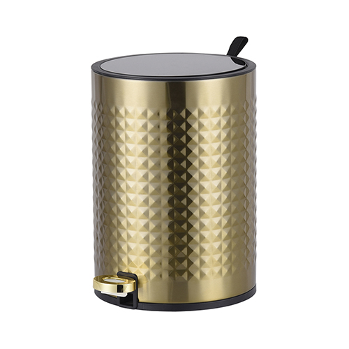 Caixote do lixo redondo de luxo com fecho lento e suave, pedal de latão cromado dourado e dourado, balde do lixo