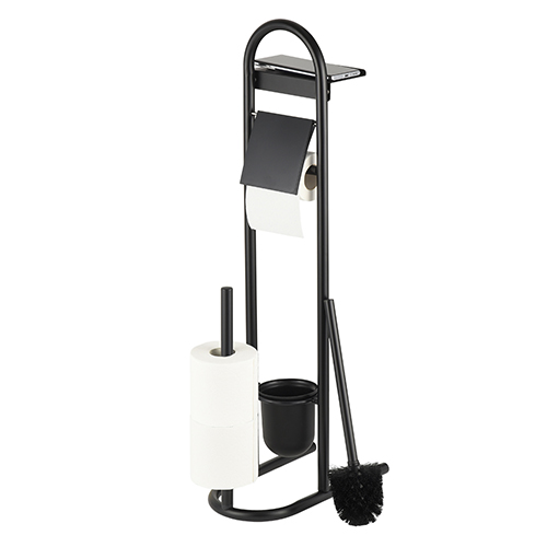 Escobillero de acero inoxidable negro para baño de apartamento con soporte para papel higiénico